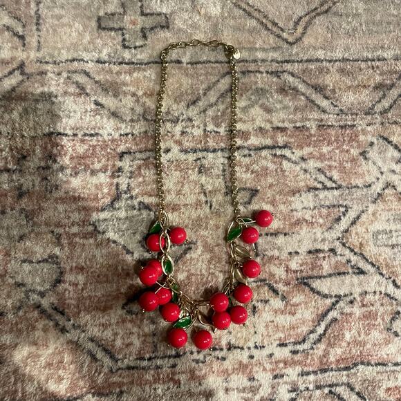 Talbots Red Cherries Charm Necklace Gold Tone Fruit Cherry Cottagecore Retro EUC - Picture 2 of 4